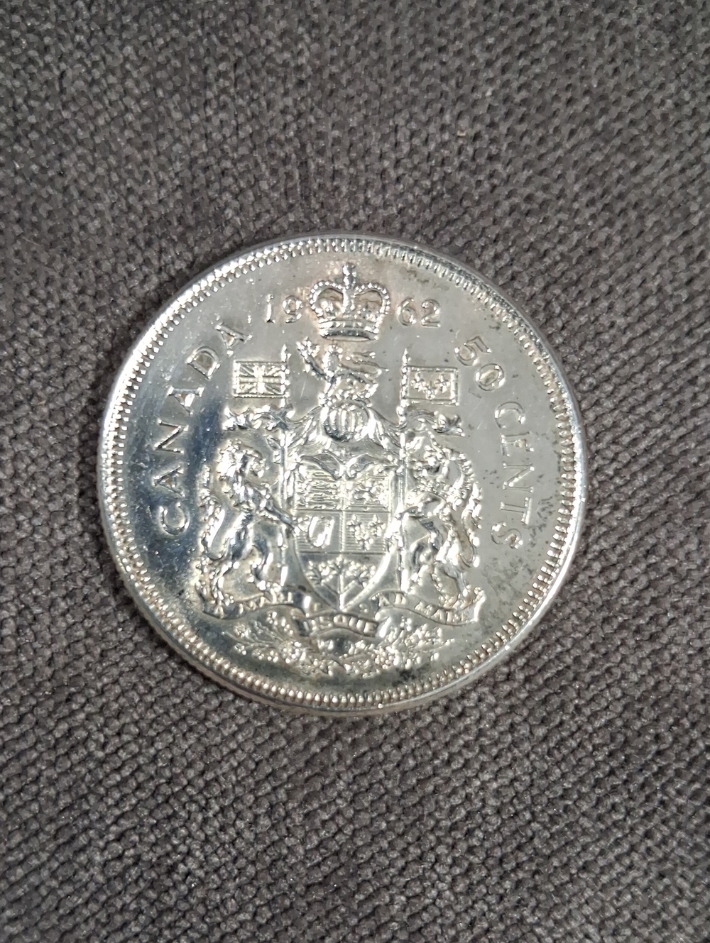 Vintage Canadian Fifty 50 Cents Half Dollar Coat of Arms 80% Silver Coin 1958 G